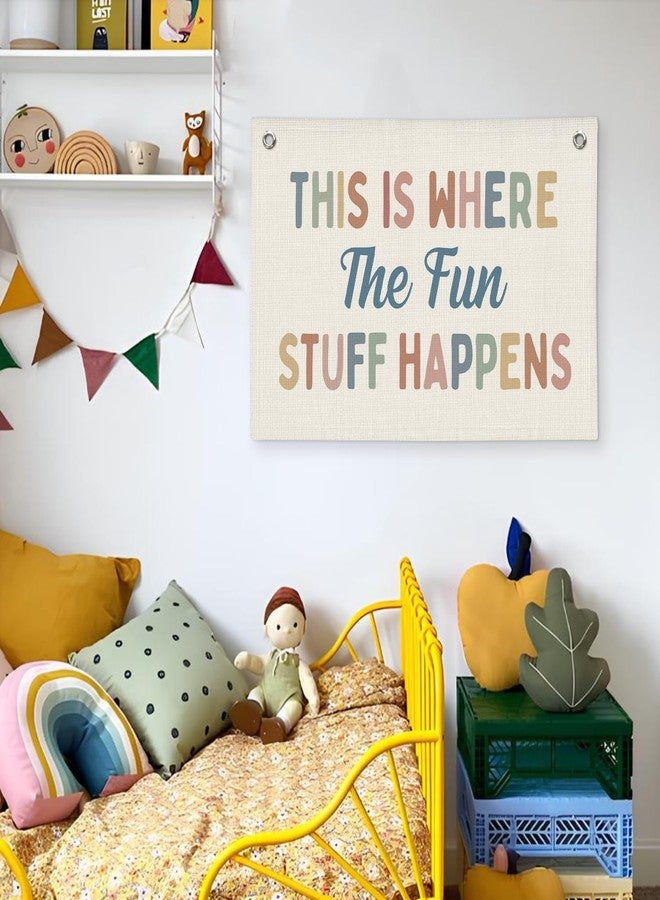 Wheatwin Playroom Decor, Kids Playtime Wall Decor, This is Where All The Fun Stuff Happens Banner Wall Hanging Flag Decor for Toddler Boys Girls Room Nursery 20x30 - Image 5